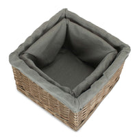 The Willow Basket Small Square Antique Wash Grey Lined Storage Basket