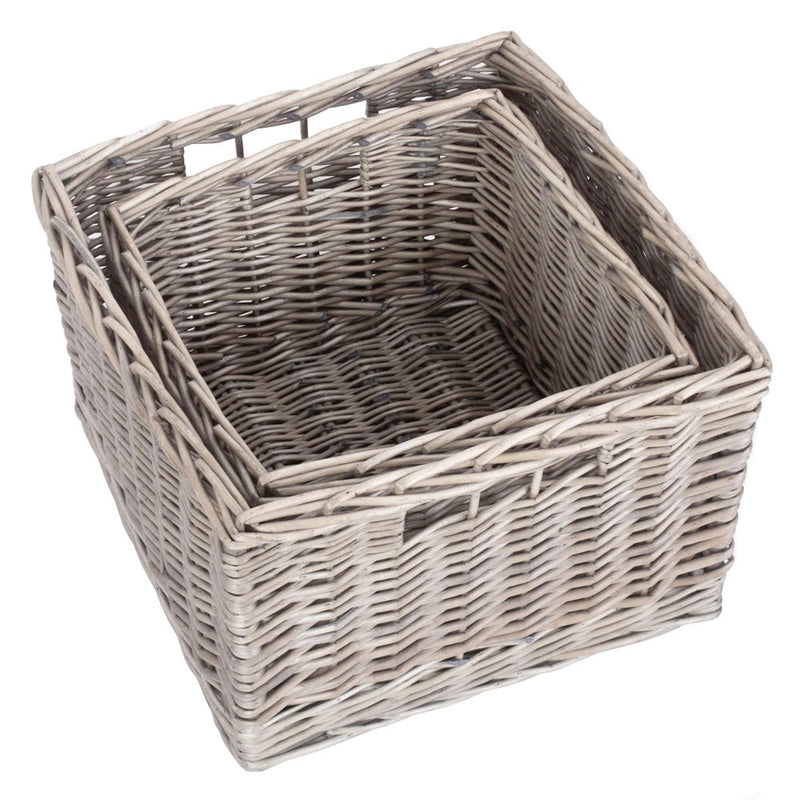 The Willow Basket Square Antique Wash Unlined Storage Basket