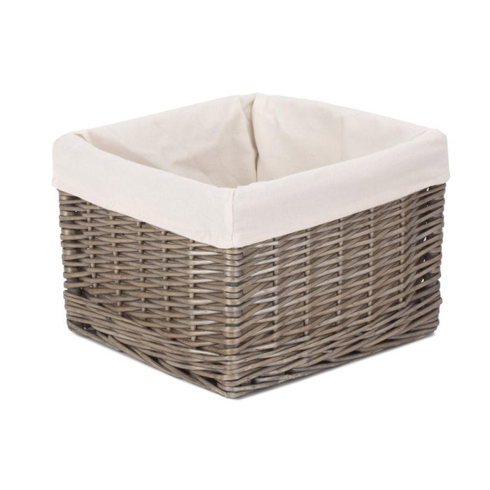 The Willow Basket Square Antique Wash Wicker Lined Storage Basket