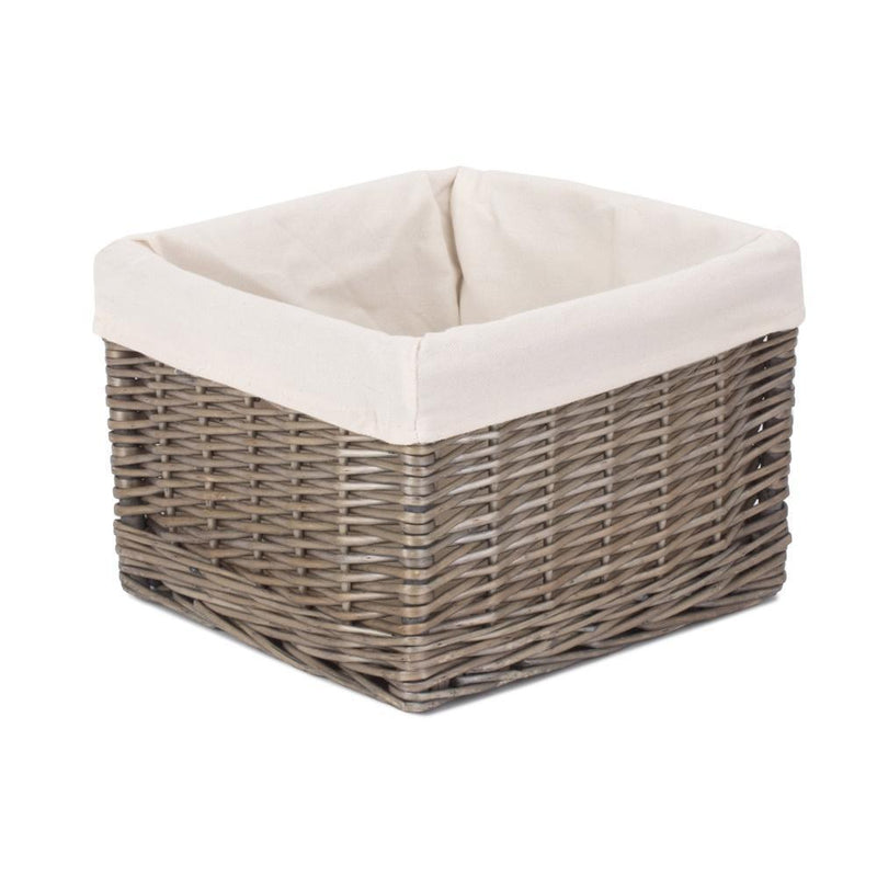 The Willow Basket Square Antique Wash Wicker Lined Storage Basket