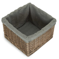 The Willow Basket Small Square Antique Wash Grey Lined Storage Basket