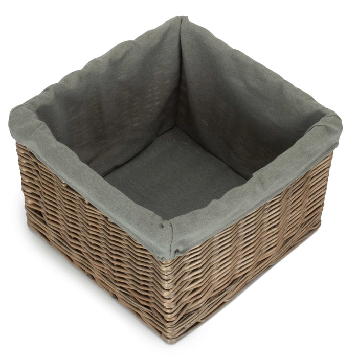The Willow Basket Small Square Antique Wash Grey Lined Storage Basket