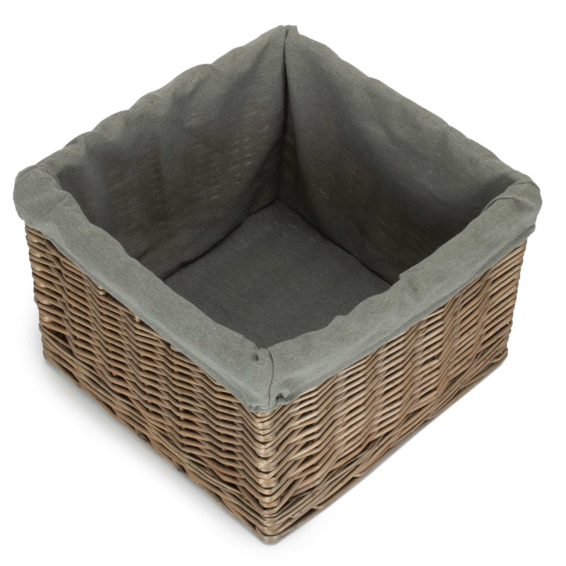 The Willow Basket Small Square Antique Wash Grey Lined Storage Basket