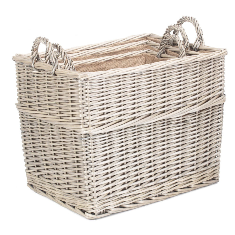 Rectangular Hessian Lined Wicker Log Storage Basket