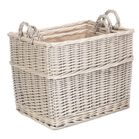The Willow Basket Rectangular Hessian Lined Wicker Log Storage Basket
