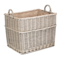 The Willow Basket Rectangular Hessian Lined Wicker Log Storage Basket