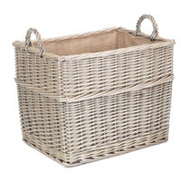 The Willow Basket Rectangular Hessian Lined Wicker Log Storage Basket