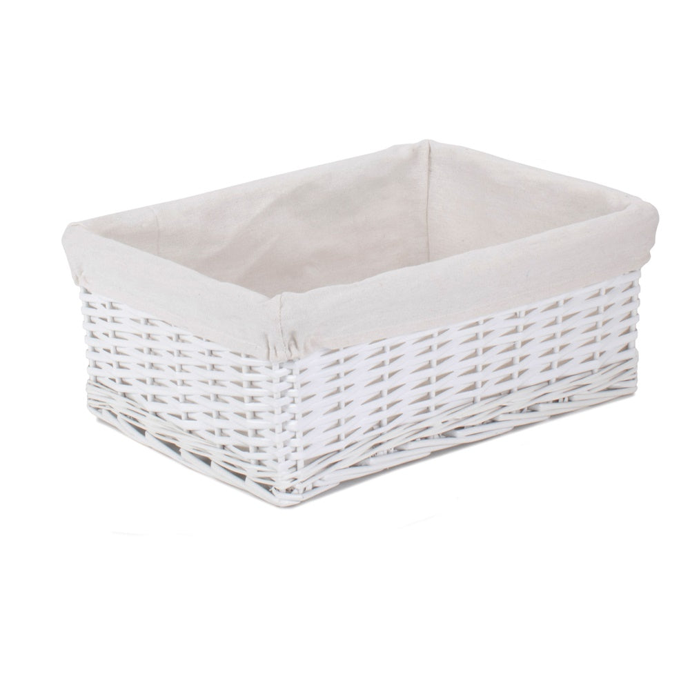 The Willow Basket White Wicker Cotton Lined Storage Basket