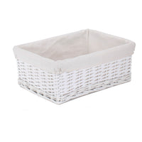 The Willow Basket White Wicker Cotton Lined Storage Basket