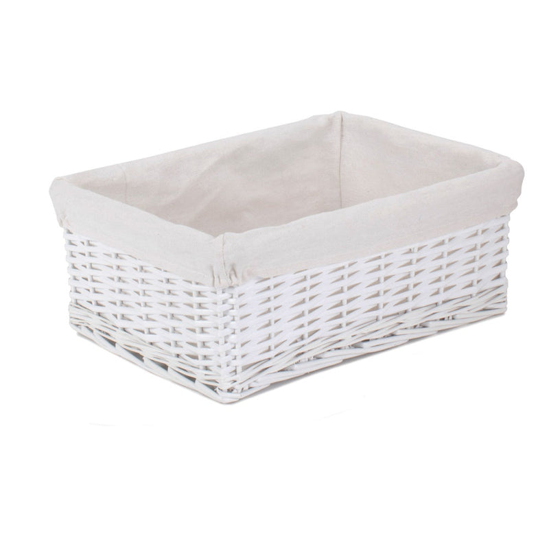 The Willow Basket White Wicker Cotton Lined Storage Basket
