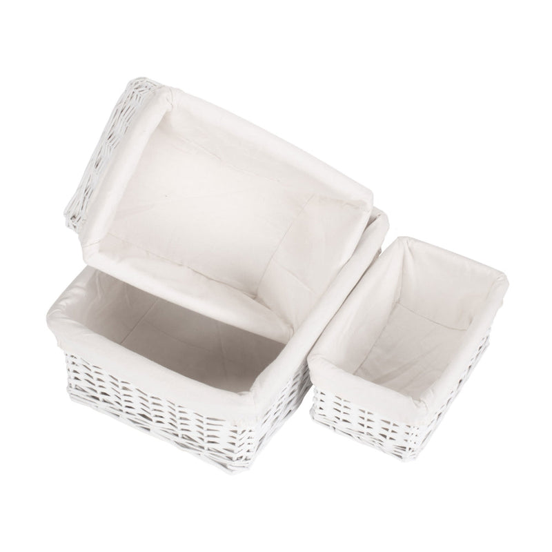White Wicker Cotton Lined Storage Basket