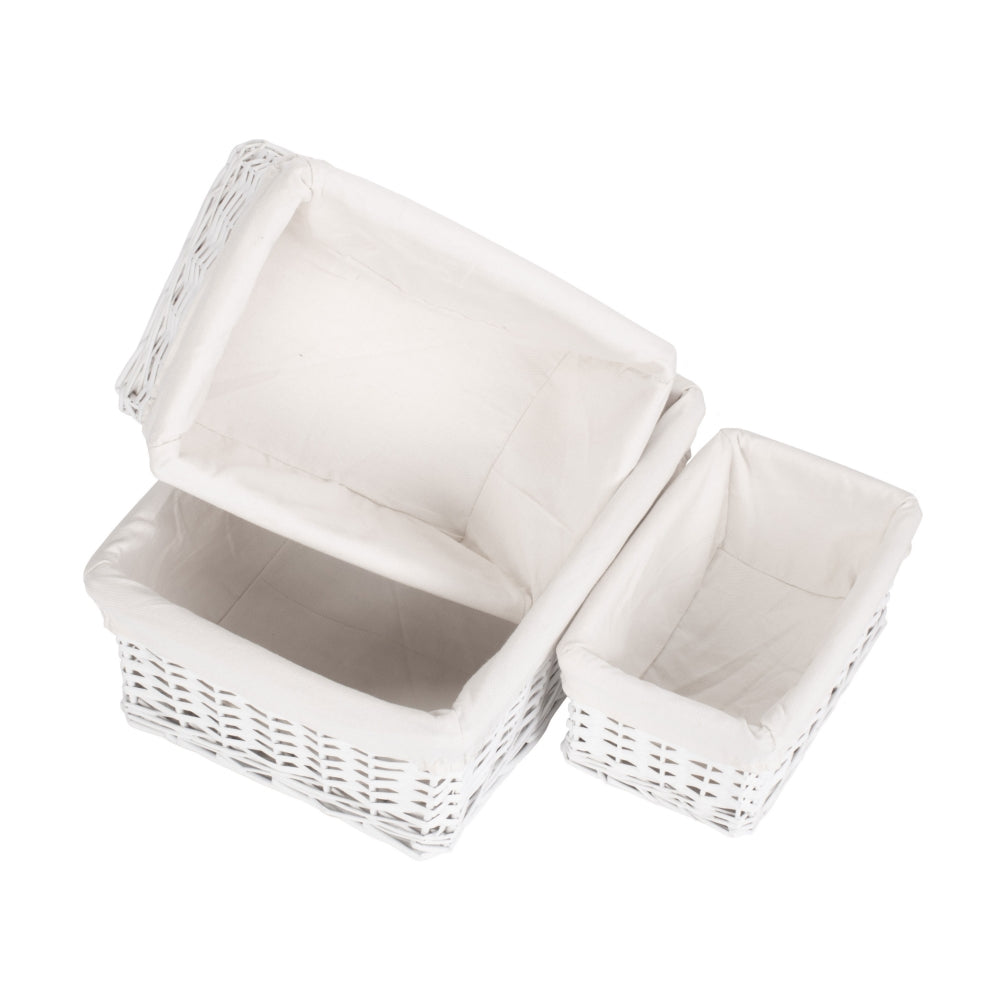 The Willow Basket White Wicker Cotton Lined Storage Basket