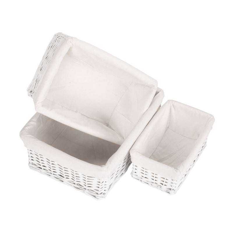 The Willow Basket White Wicker Cotton Lined Storage Basket