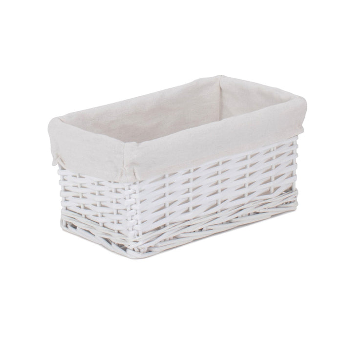 The Willow Basket White Wicker Cotton Lined Storage Basket