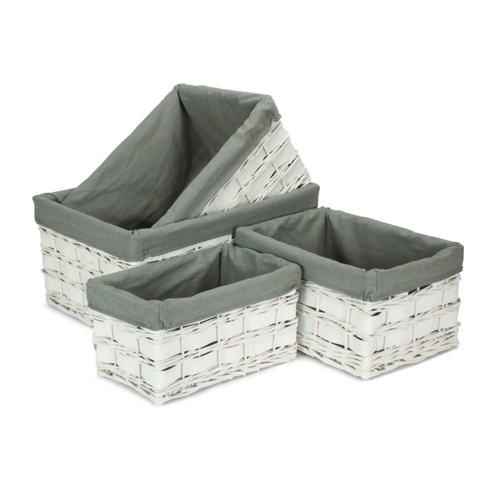 The Willow Basket White Grey LinedScandi Storage Basket With Grey Lining