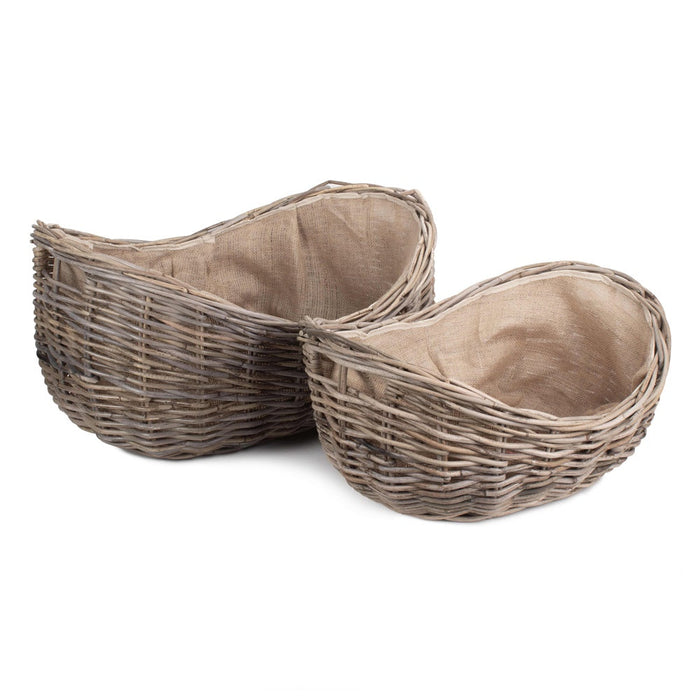 The Willow Basket Boat Shaped Rattan Log Basket with Hessian Lining