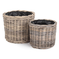 The Willow Basket Rattan Round Planter with Plastic Lining