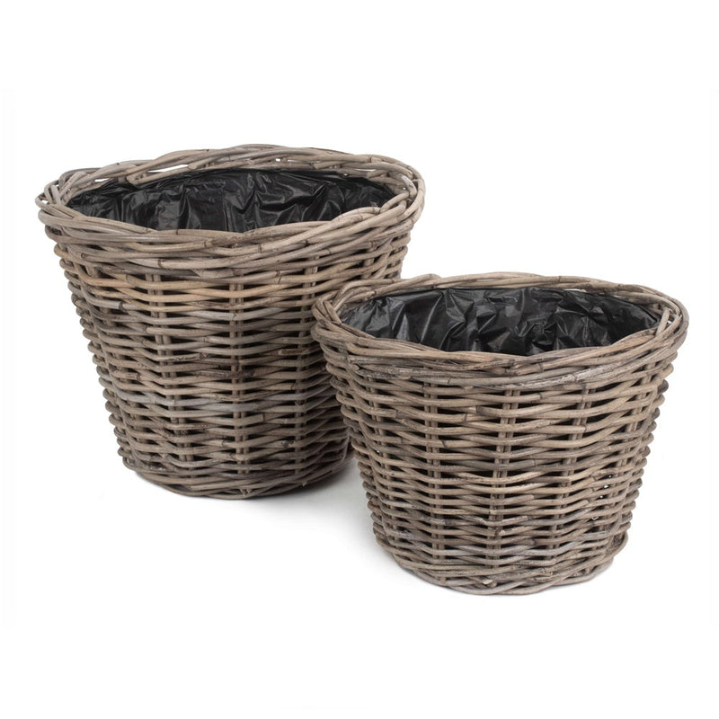 Tapered Rattan Round Planter with Plastic Lining