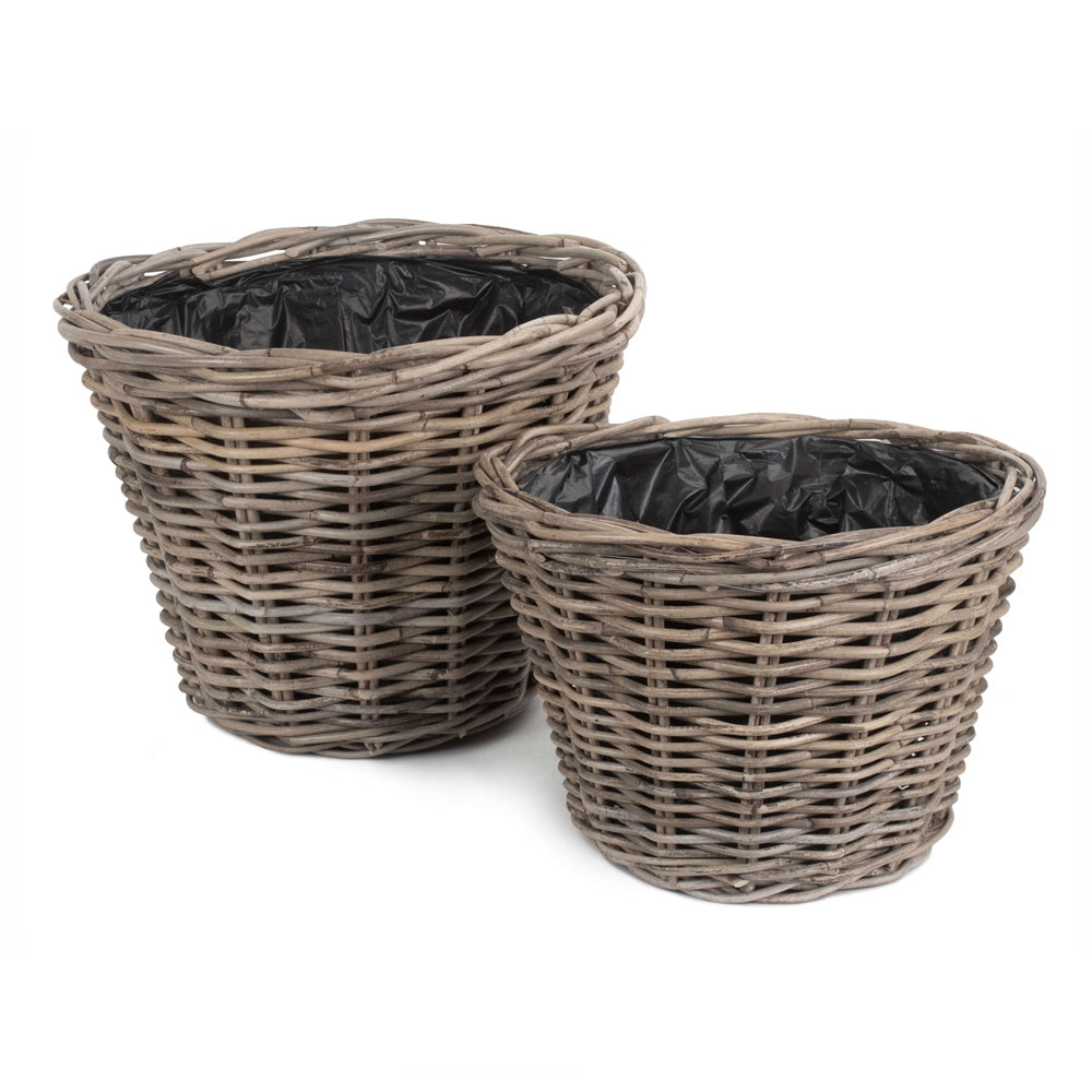 The Willow Basket Tapered Rattan Round Planter with Plastic Lining
