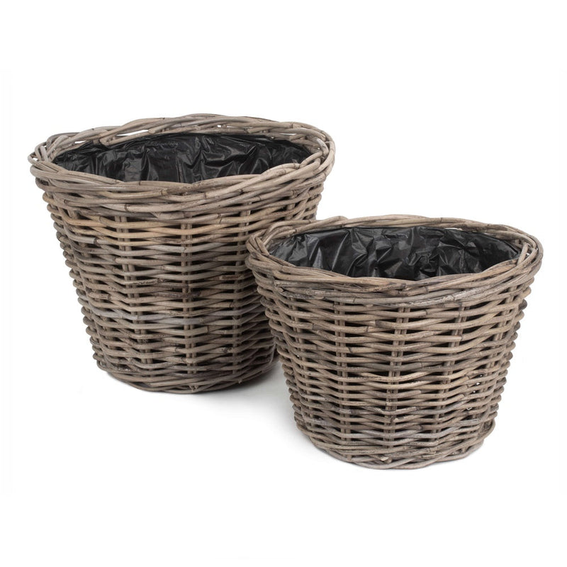 The Willow Basket Tapered Rattan Round Planter with Plastic Lining
