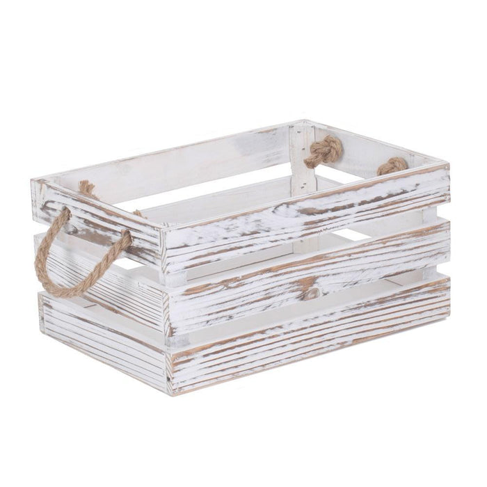 Distressed White Rope Handled Wooden Crates