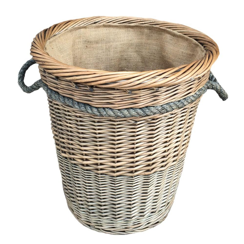 Tall Deluxe Wicker Hessian Lined Rope Handled Log Basket