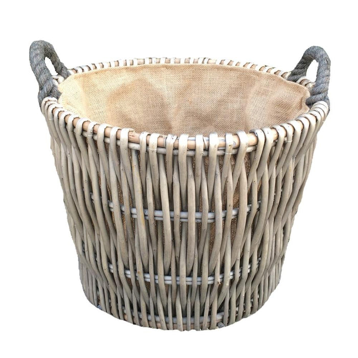 The Willow Basket Small Round Grey Log Wicker Basket