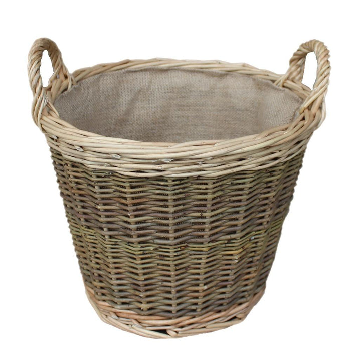 The Willow Basket Small Unpeeled Hessian Lined Wicker Log Basket