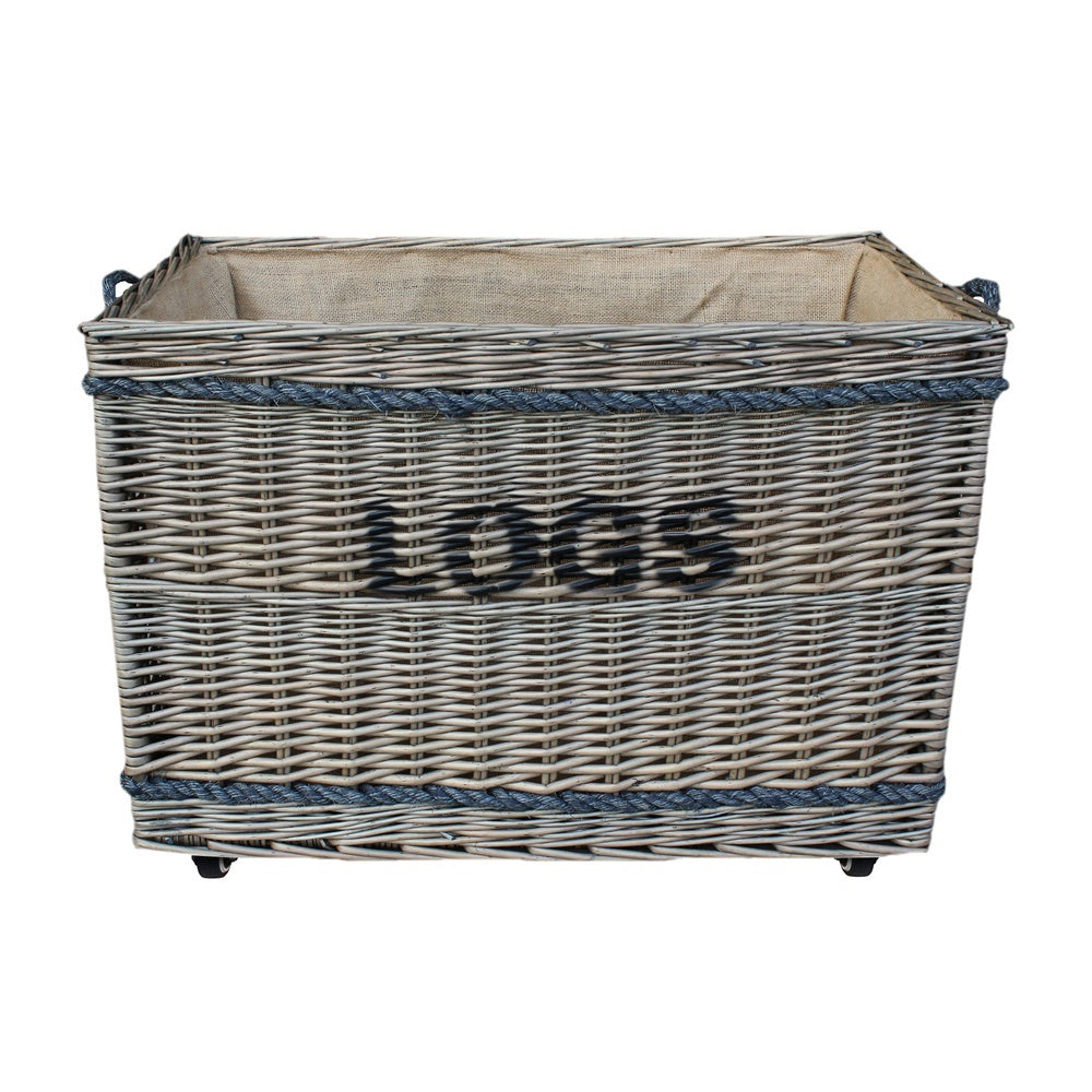 The Willow Basket Jumbo Log Basket on Wheels