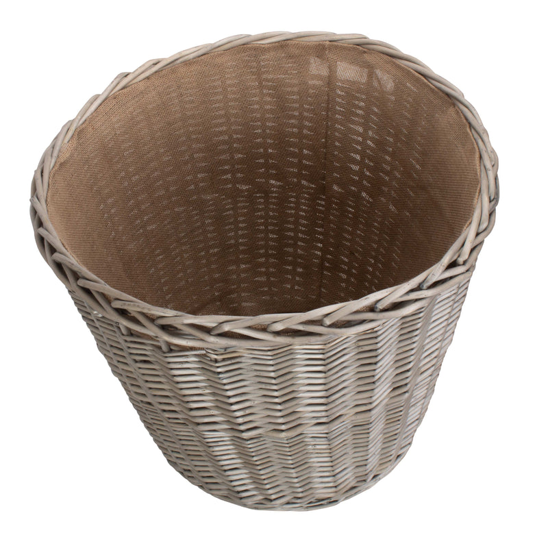 Antique Wash Tapered Round Grey Lined Log Basket
