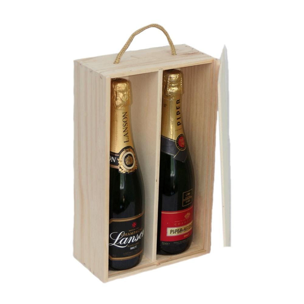 The Willow Basket Two Bottle Sliding Lid Wooden Box