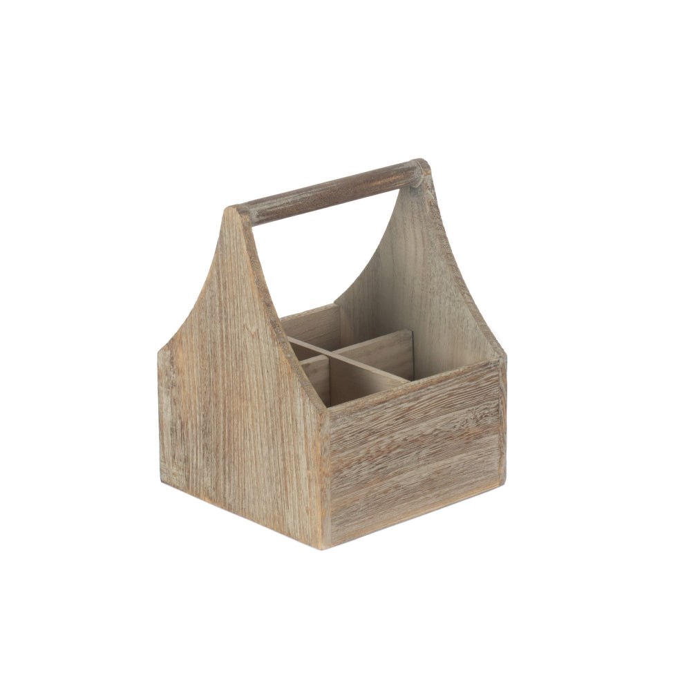 The Willow Basket Oak Effect Wooden Square 4 Section Cutlery Holder