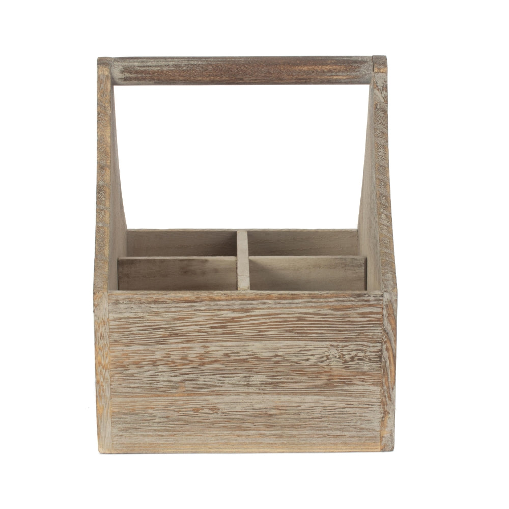 The Willow Basket Oak Effect Wooden Square 4 Section Cutlery Holder