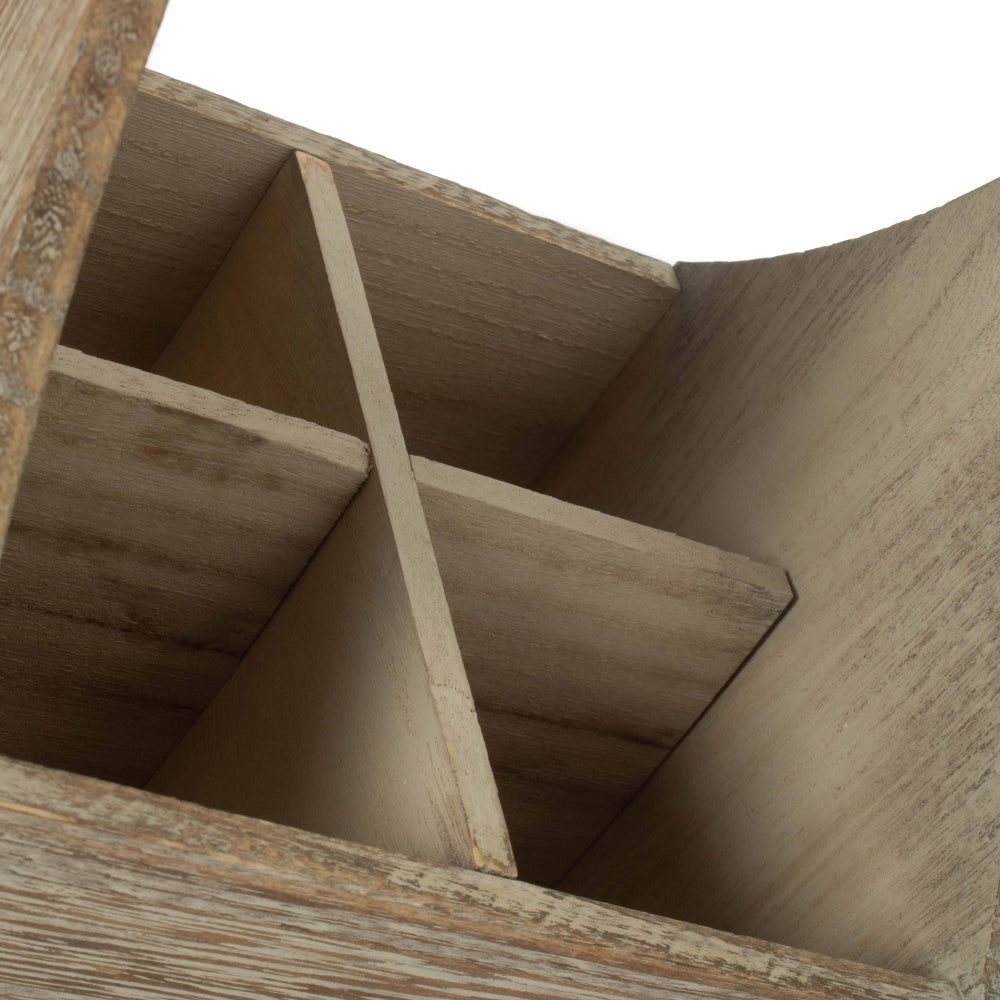 The Willow Basket Oak Effect Wooden Square 4 Section Cutlery Holder