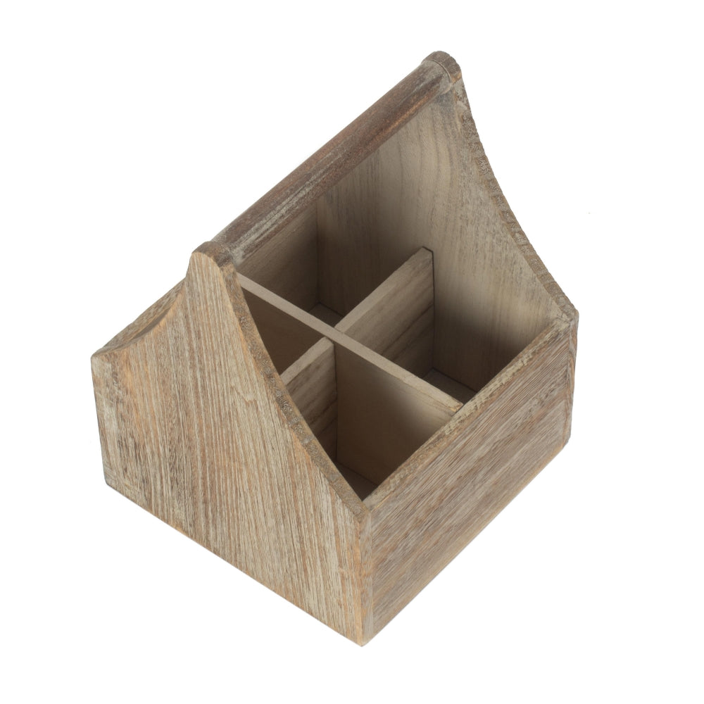 The Willow Basket Oak Effect Wooden Square 4 Section Cutlery Holder