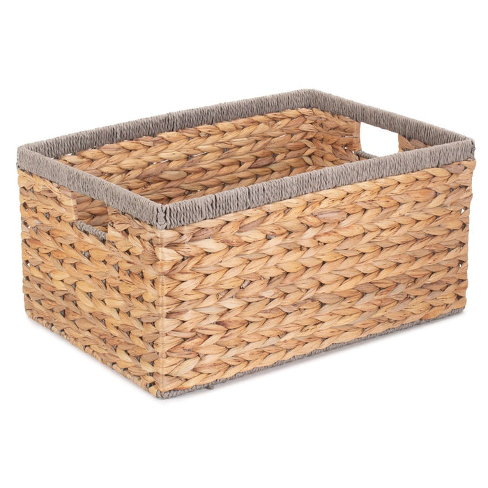 The Willow Basket Water Hyacinth With Grey Rope Border Rectangular Storage Basket