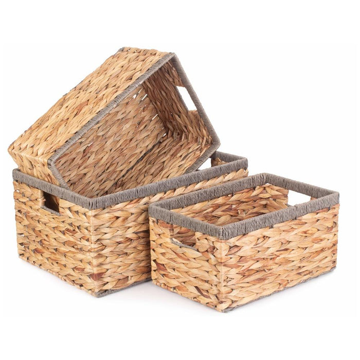 Water Hyacinth With Grey Rope Border Rectangular Storage Basket