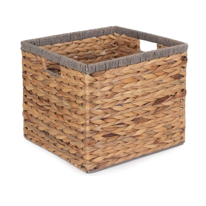 The Willow Basket Square Water Hyacinth With Grey Rope Border Storage Basket