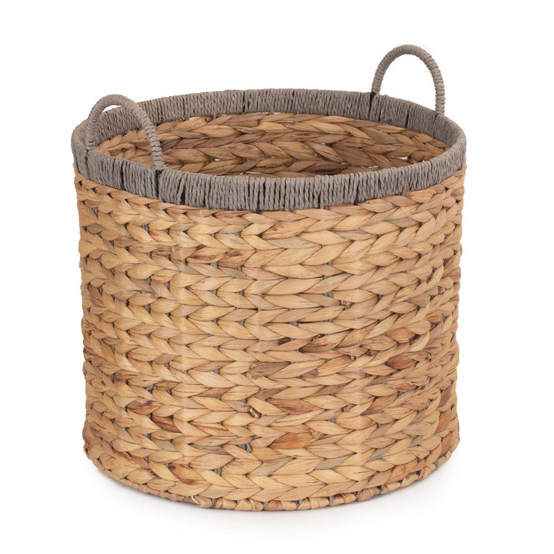 Round Water Hyacinth Basket With Grey Rope Border