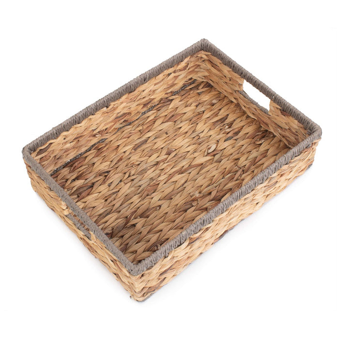 The Willow Basket Shallow Rectangular Water Hyacinth With Grey Rope Border Storage Basket