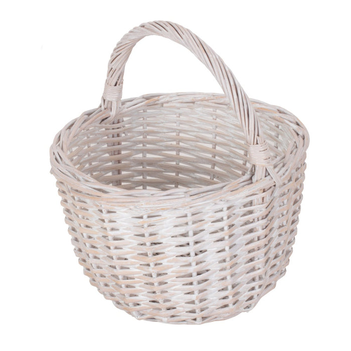 The Willow Basket Round White Wash Wicker Shopping Basket