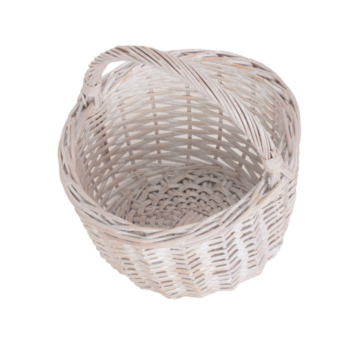 The Willow Basket Round White Wash Wicker Shopping Basket