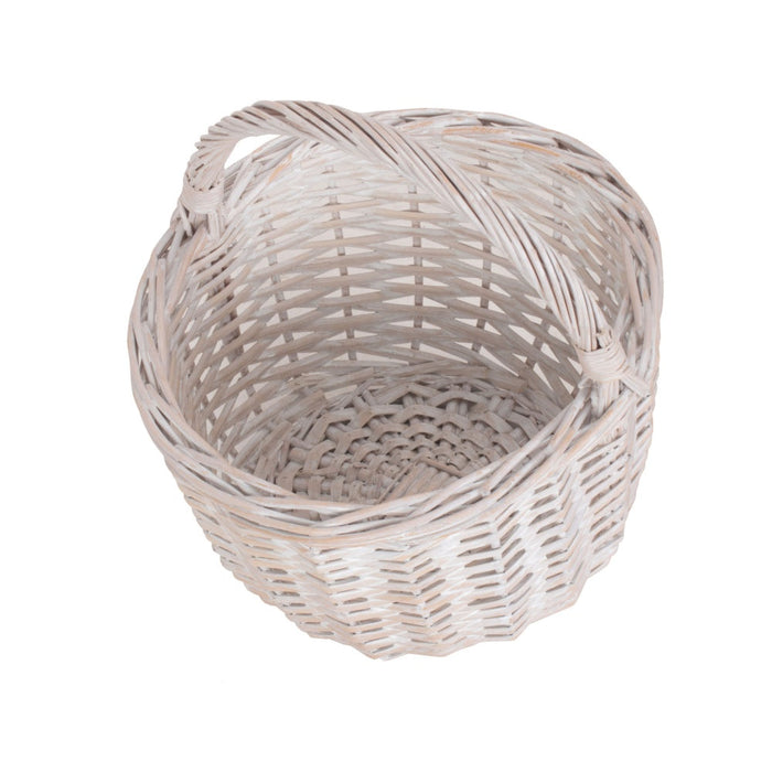 Round White Wash Wicker Shopping Basket