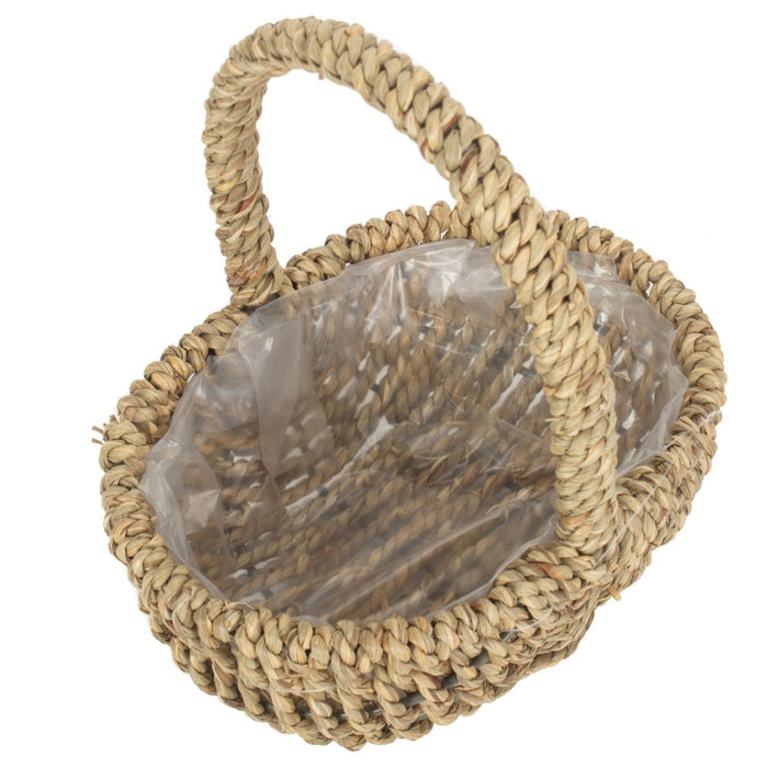 The Willow Basket Small Seagrass Plastic Lined Shopping Basket
