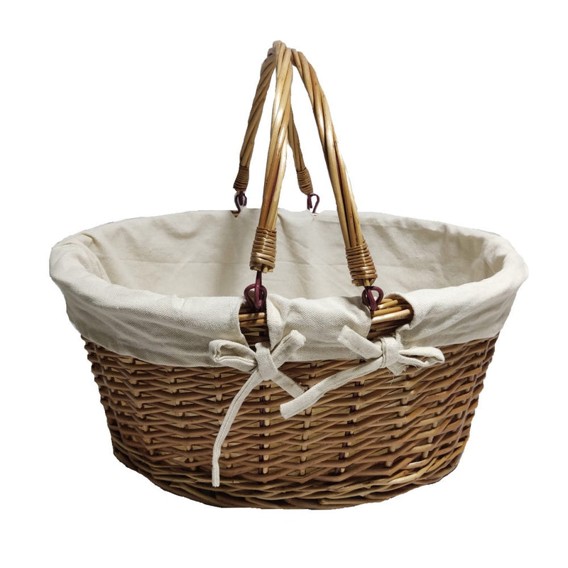 Lined Double Steamed Wicker Shopping Basket With Swing Handles