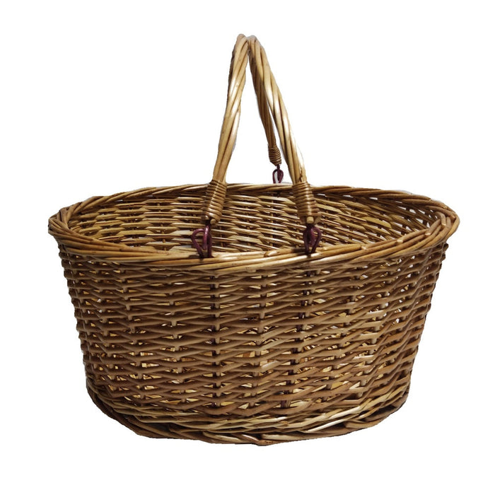 Unlined Double Steamed Wicker Shopping Basket With Swing Handles