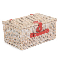 Red and White Gingham 2 Person Fitted Wicker Picnic Basket