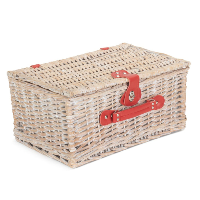 The Willow Basket Red and White Gingham 2 Person Fitted Wicker Picnic Basket