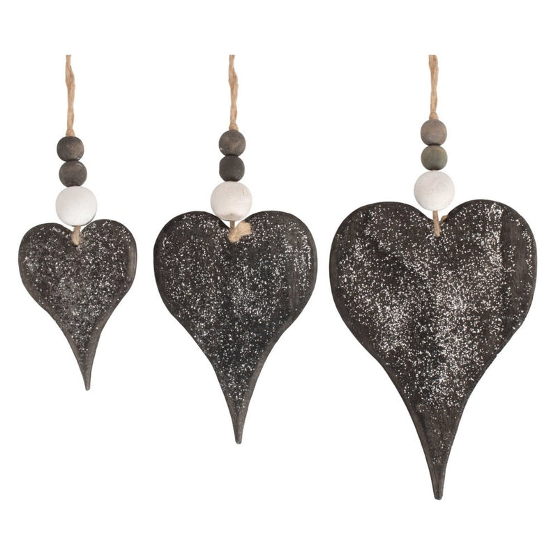 Set of 3 Hanging Glitter Heart Wicker Decorations