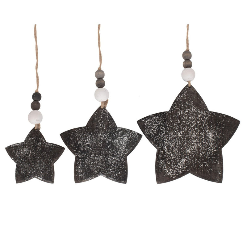 Set of 3 Hanging Glitter Star Wicker Decorations